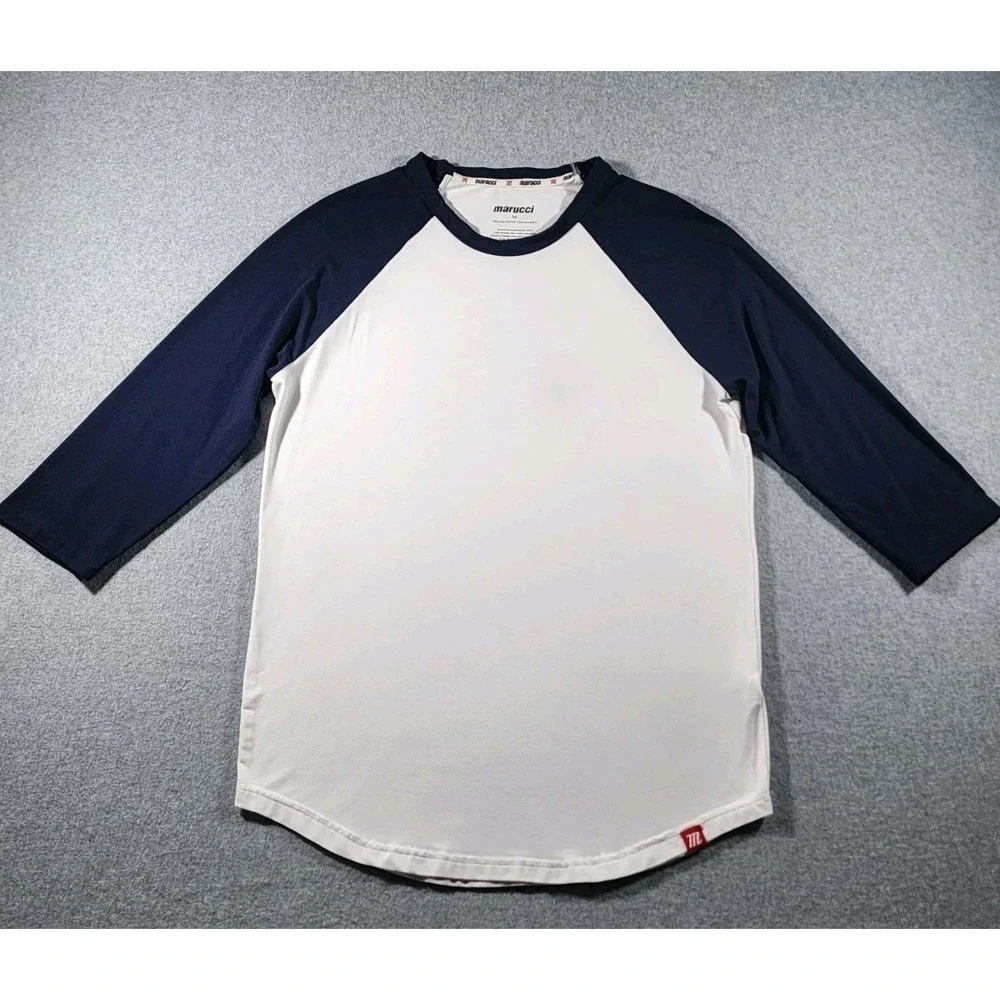 Marucci Men's 3/4 Sleeve Baseball Shirt, Size M, Navy Blue And White, Athletic
